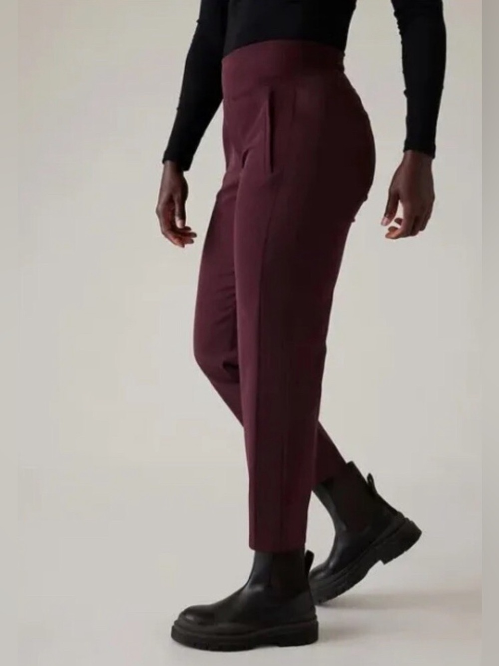 Athleta Endless Satin Side Stripe Dress Pant in Spiced Cabernet Plum Size 4